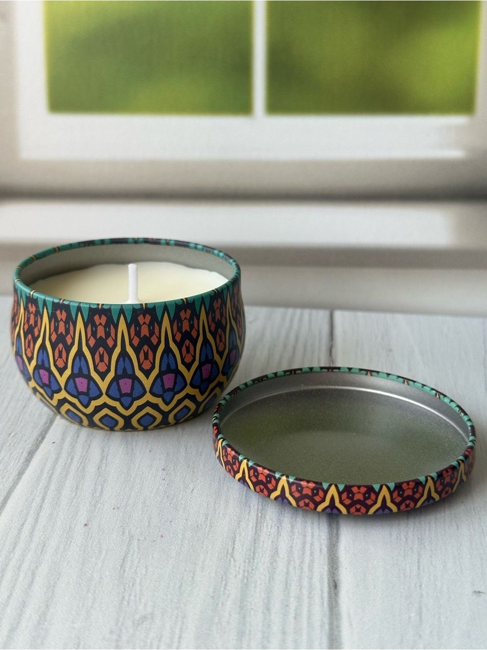 Boho Moroccan Mandala Soy Wax Candle Tin Mango Scent 2.5oz Decor